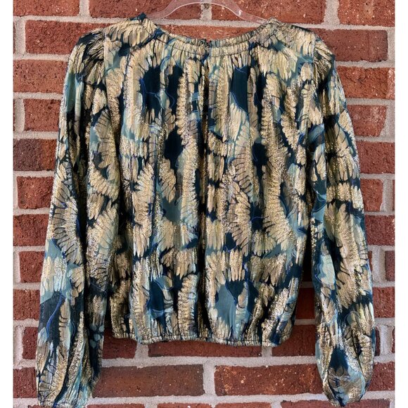 Omika Gold Teal Metallic Boho Blouse S - Picture 1 of 9